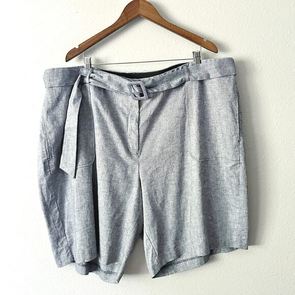 Lane Bryant Linen Blend Gray Blue High Rise Belted Bermuda Shorts Plus Size 26 - Picture 2 of 11